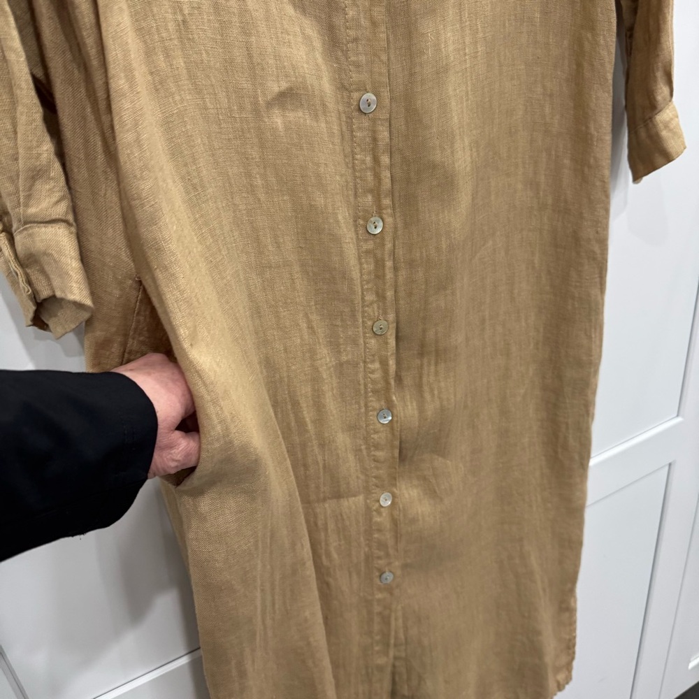 Scandal 100% Linen button down midi dress with split seams M/L Made in Italy - Picture 3 of 12